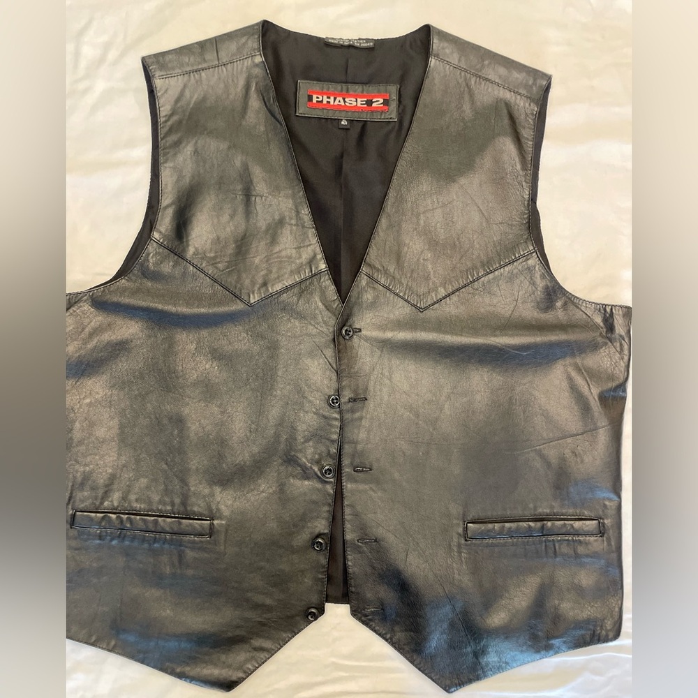 Phase 2 Black Leather Bikercore Lightweight Vest